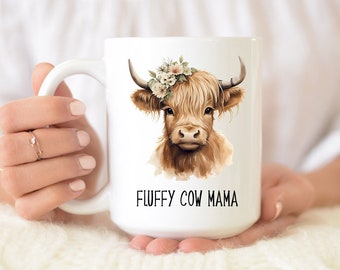 Fluffy cow mama mug - Cow Cup - Mini Cow - Farm Coffee cups - farm life