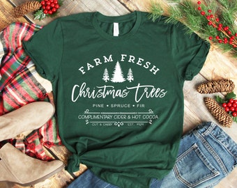 Farm Fresh Christmas Tree Shirt - Womens Tshirts - Tees - Gift for women - her - shirts with sayings