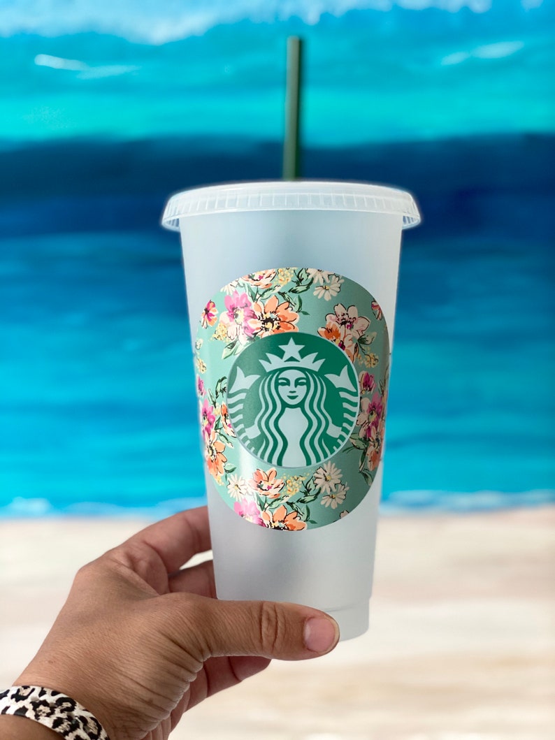 Starbucks Cup Floral tumbler Reusable Cold Cup Flower Etsy