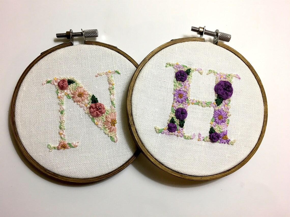 Embroidery floral letter monogram nursery gift timeless  etsy canada Embroidery floral letter monogram nursery gift timeless  etsy canada