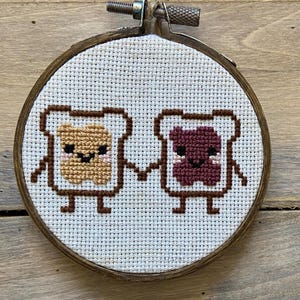 PB & J Pals cross stitch pattern PDF | digital download | Beginners Pattern | Cute Buddies Peanut Butter and Jelly, embroidery x stitch