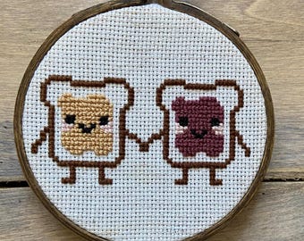 PB & J Pals kruissteekpatroon pdf | digitale download | Patroon voor beginners | Cute Buddies Peanut Butter and Jelly, borduursel x gestikt