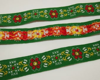 German Jacquard Trim, 1960's West Germany Floral Red Green Yellow and White Nearly 3 Yards (104 Inches Long) 7/8 of an Inch Wide