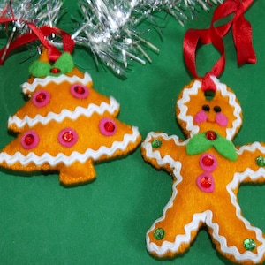 Vintage Felt Christmas Ornaments, (2) Bucilla Gingerbread Ornaments, Handmade, 1980&#39;s