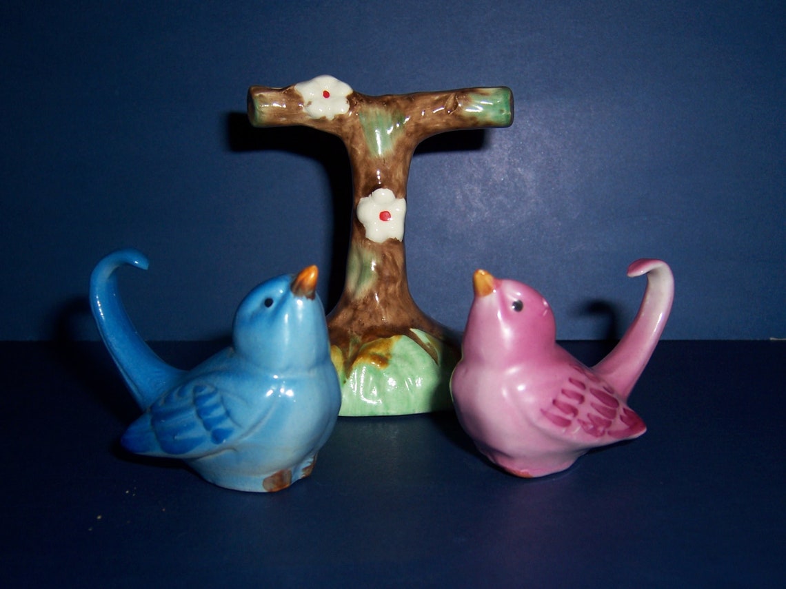 Vintage Bird Salt and Pepper Shaker Set Hanging on Tree Etsy