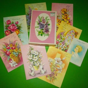 Vintage 1960's Easter Card Box, (8) Vintage Cards For Display Scrapbooking, No Envelopes