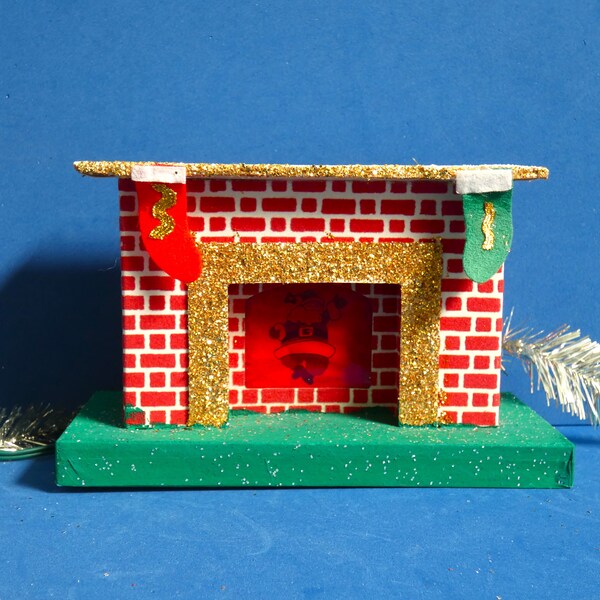 Vintage Cardboard Fireplace Light Up, 1960's Christmas Lighted Fireplace, Made in Japan