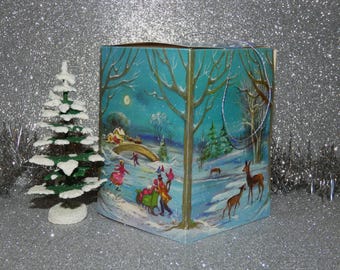 Vintage 1960's Coronation Christmas Card, Folds into a Box Shaped Ornament