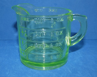 Vintage Green Depression Glass Measuring Cup, 1930's
