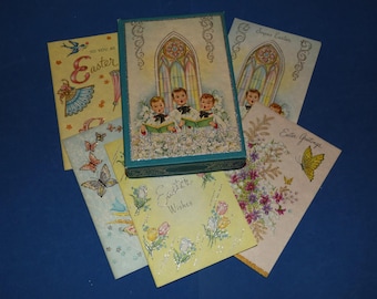 Vintage 1960's Easter Card Box with (5) Unused Parchment Cards