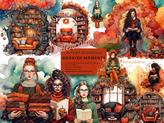 Autumn Booknooks, Cozy Reader, Bookish Clip Art, Fall Book Clipart, png files, Transparent Clipart, Autumn Clipart, Digital Images for Fall