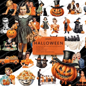 1950s Halloween Clipart, Halloween Commercial Clip Art, Retro Clipart,1950s Digital Images