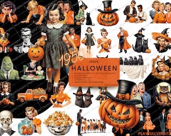 1950s Halloween Clipart, Halloween Commercial Clip Art, Retro Clipart,1950s Digital Images