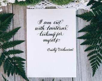 Emily Dickinson Quote Calligraphy Sign 5x7 Wall Decor Book Lover Gift Book Sign Gift Lantern Quote Handwritten Wall Art Looking for Self
