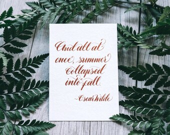 Autumn Quote Oscar Wilde Quote Bookmark Gift for Reader Bookplate Quote Calligraphy Quote Autumnal Quote Fall Decor Handwritten Fall Gift