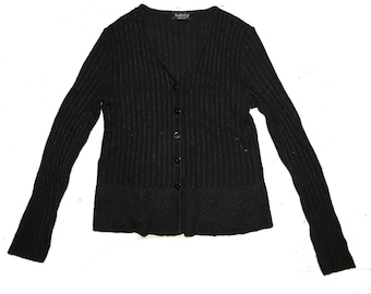 Isabella D Made in Italy Sweater Sweatshirt Size Womens S Cardigan Black Vneck