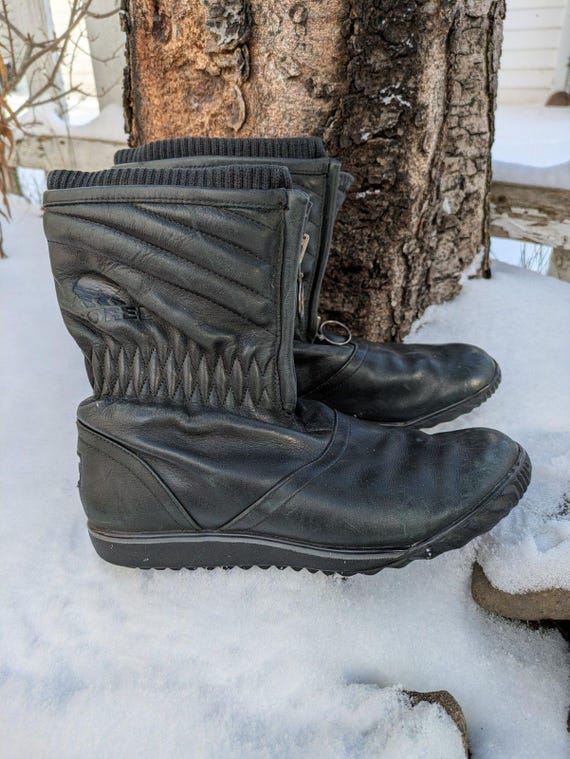 Sorel Leather Firenzy Breve black Waterproof Ankle Boots Womens 6.5 Zipper
