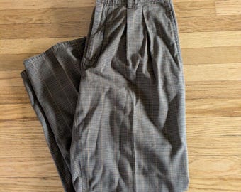 Tommy Hilfiger pants Vintage Green, Brown Plaid Cotton Mens Size 34 X 32 Pleated