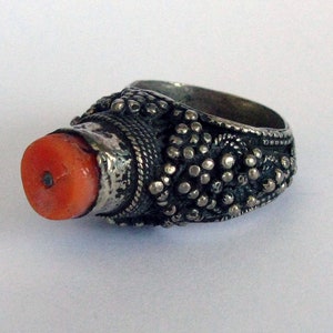 Silver and Coral Ring from Yemen