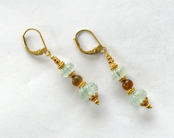 Boucles D'oreilles Perles De Culture Aigue Marine - Plaqué Or - Neuves Avec étiquettes
