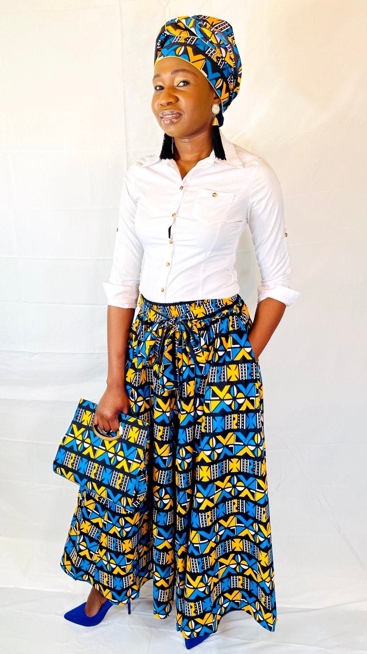 African Print Skirt With Scarf, Ankara African Print Maxi Skirt