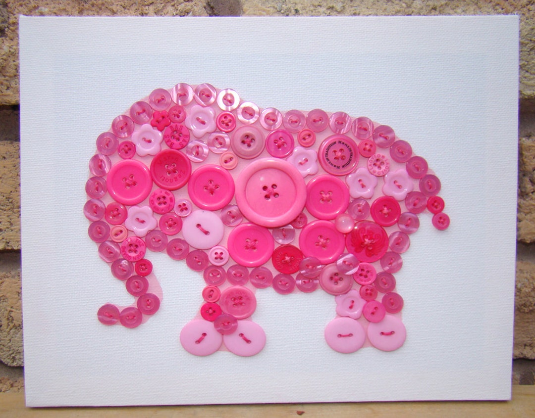 Nursery Decor Buttonart Baby Pink Elephant Etsy