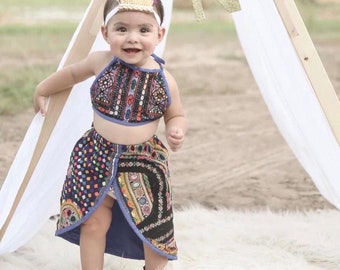 6-12 months, Tulip Skirted Banjara Set, bohemian baby skirt, baby bloomers, baby romper, hippie baby, boho baby shower, baby beach, crop