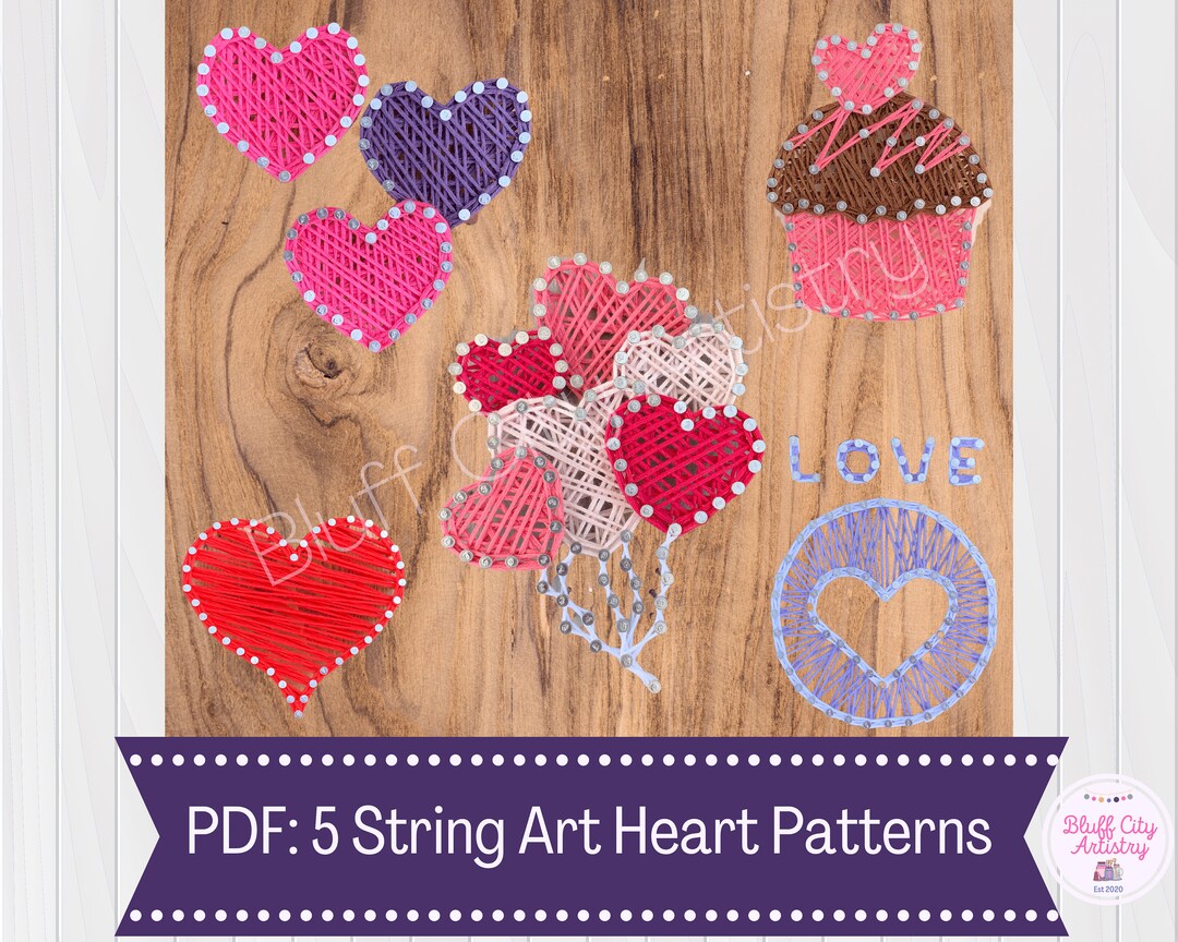 Mini Heart String Art Templates & Directions | 5 Designs | DIY Project ...