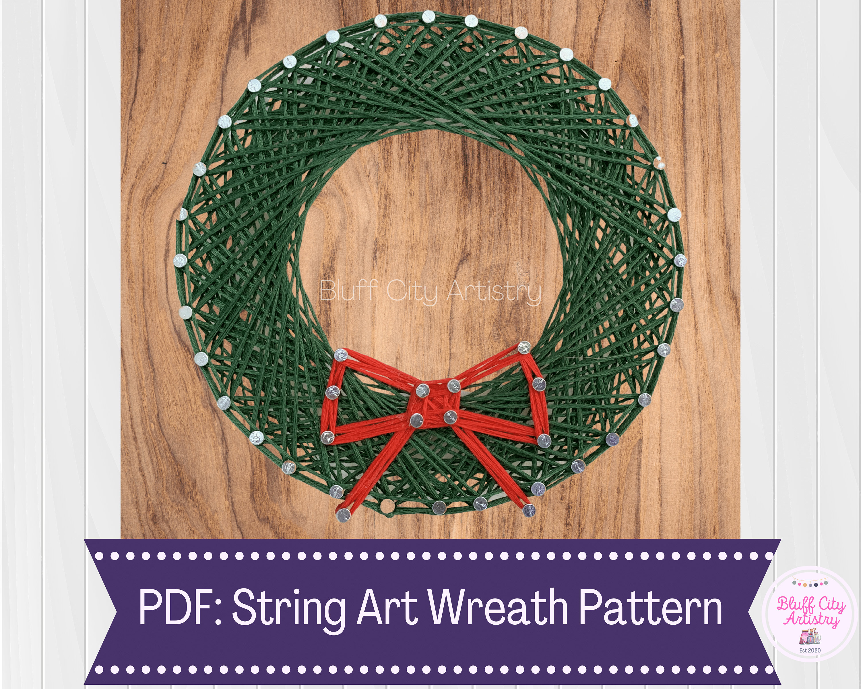 Wreath String Art TEMPLATE & Directions | DIY Project | Handmade Gift | Christmas | Craft | Christmas String Art | PDF Only