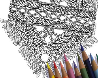 Cable Fringe Knitting Coloring Page (Printable PDF)