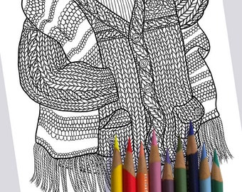 Knit Sweater Coloring Page, Floral Art (Printable PDF)