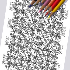 KNIT PLAID Coloring Page / Printable Coloring Page / Drawing of Knitting / PDF Knit Plaid Art image 1