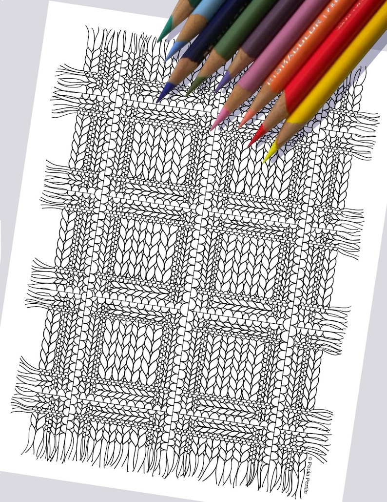 KNIT PLAID Coloring Page / Printable Coloring Page / Drawing of Knitting / PDF Knit Plaid Art image 1