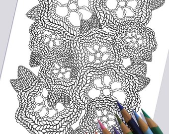 Knit Floral Coloring Page: Knitting Art Drawing (PDF)