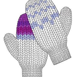 KNITTED MITTENS Coloring Page / Printable Coloring Page / Drawing of Knitting / Sepia Tone Coloring Page / Pdf Knitting Art image 2