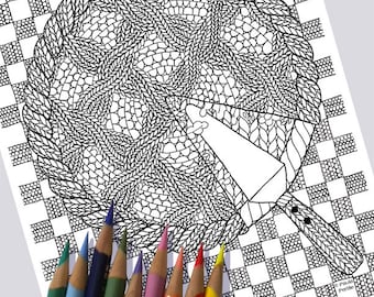 Knit Pie Slice Coloring Page, Unique Whimsical Art (PDF)