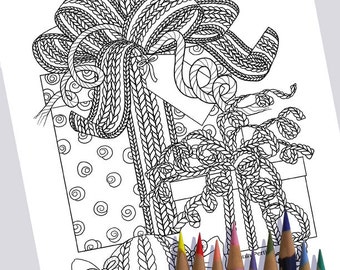 Knit Presents Coloring Page | Knitting Art Drawing (PDF)