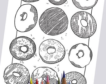 KNIT DONUTS Coloring Page / Printable Coloring Page / Drawing of Knitting / PDF Donut Art