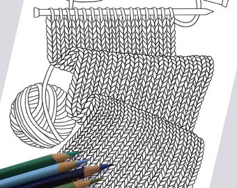 WORK IN PROGRESS Coloring Page / Printable Coloring Page / Drawing of Knitting / Pdf Knitting Art