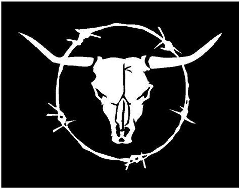 Vinyl Decal Longhorn Barb Wire western skull truck country | Etsy