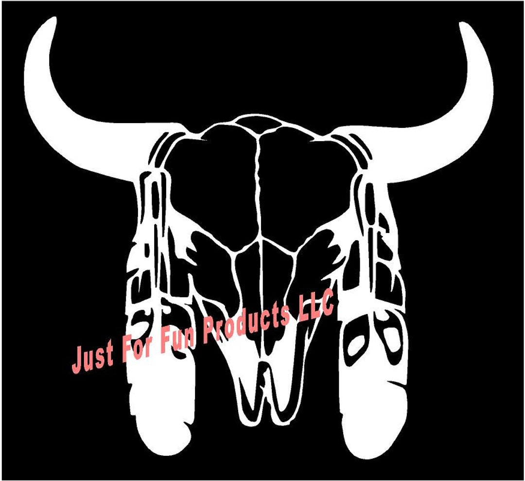 Vinyl Decal Bull Buffalo Feathers Skull Native American Truck Country ...