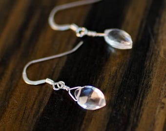 Faceted White Topaz Marquise Drop Earrings
