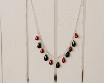 Faceted Ruby & Black Onyx Briolettte Chain Necklace