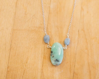 Chrysoprase & Aquamarine Chain Necklace