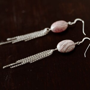 Rhodocrosite Chain Fringe Earrings