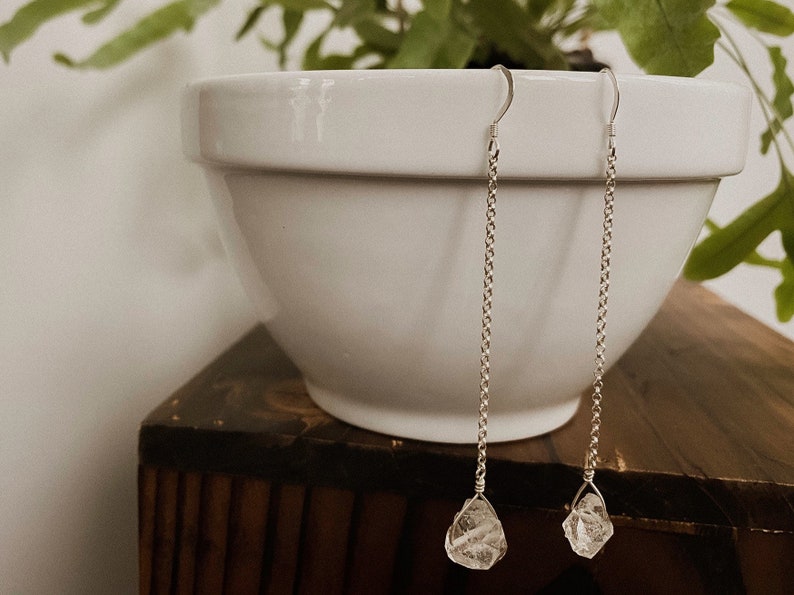 Single Herkimer Diamond Chain Earrings image 9