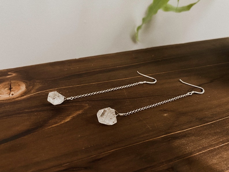 Single Herkimer Diamond Chain Earrings image 3