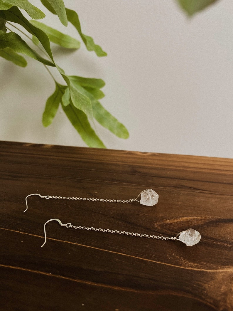 Single Herkimer Diamond Chain Earrings image 8