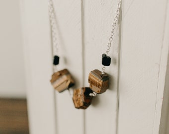 Raw Tiger Eye & Black Tourmaline Chain Necklace