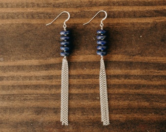 Lapis Chain Fringe Earrings